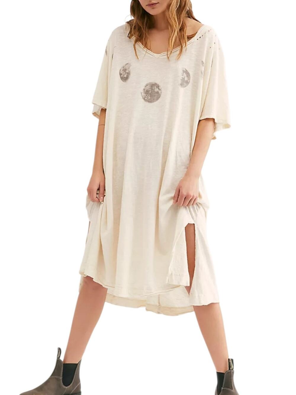 Magnolia Pearl Moon Beau Boho Ivory Cream Gray Tee Dress
